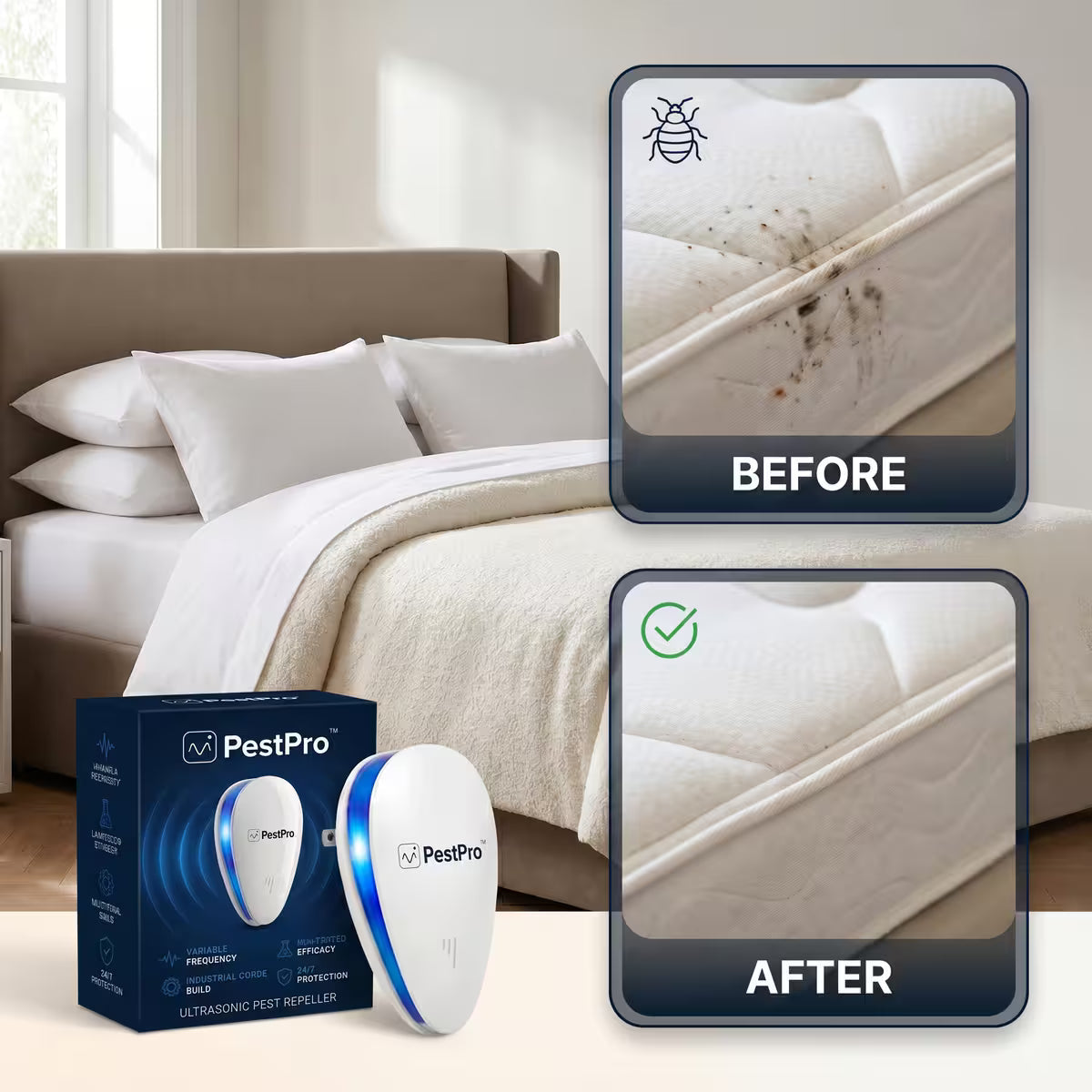 PestPro™ Ultrasonic Pest Repeller - Bed bugs & 14 other pests